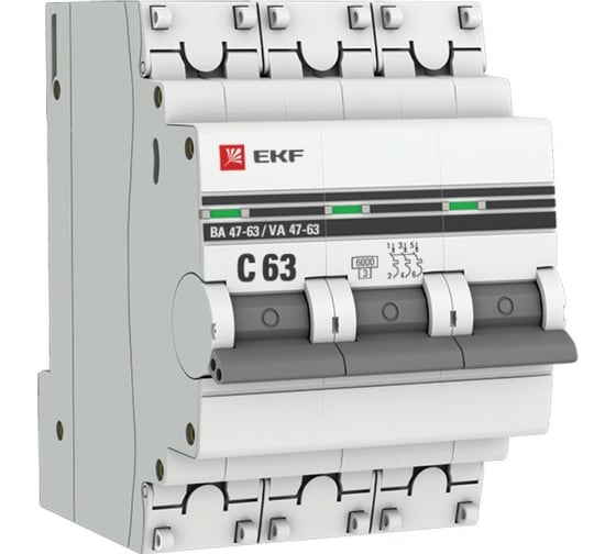 Автоматический выключатель EKF 3P 63А 6кА ВА 47-63 PROxima SQmcb4763-6-3-63C-pro 1