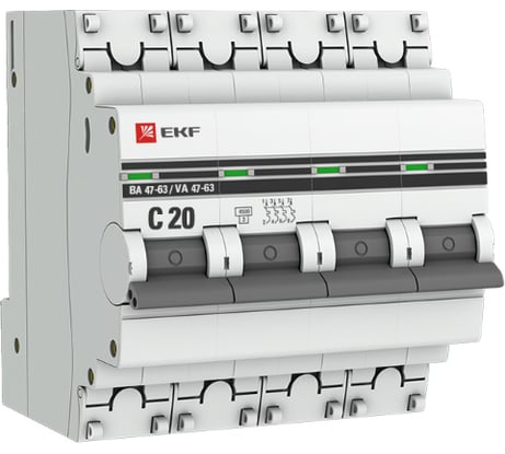 Автоматический выключатель EKF PROxima ВА 47-63 4P, 20А, 4,5kA mcb4763-4-20C-pro