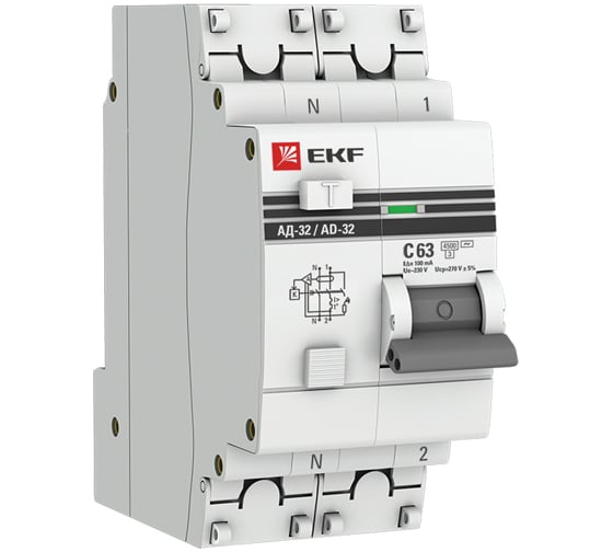 Дифференциальный автомат EKF PROxima АД-32 1P+N, 63А/100мА, 4,5кА DA32-63-100-pro 16144563