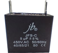 Конденсатор пусковой JB Capacitors, 5мкФ, 450В, ±5, 38x24x33, JFS-9 (CBB61) (гибкие выводы) JFS9A6505J000000B-220