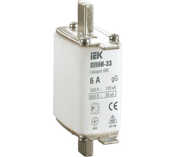 Плавкая вставка предохранителя IEK ППНИ-33, габарит 00С, 6А, ИЭК DPP11-006 1