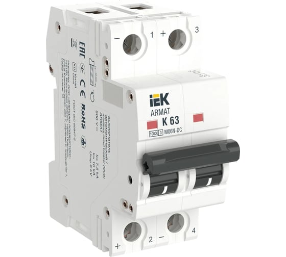 Автоматический выключатель IEK ARMAT M06N-DC, 2P, K, 63А AR-M06N-2-K063DC