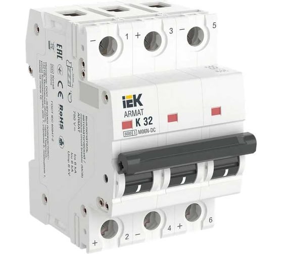 Автоматический выключатль IEK ARMAT M06N-DC 3P K 32А AR-M06N-3-K032DC