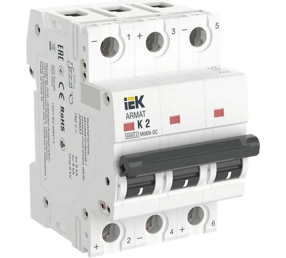 Автоматический выключатль IEK ARMAT M06N-DC 3P K 2А AR-M06N-3-K002DC 1