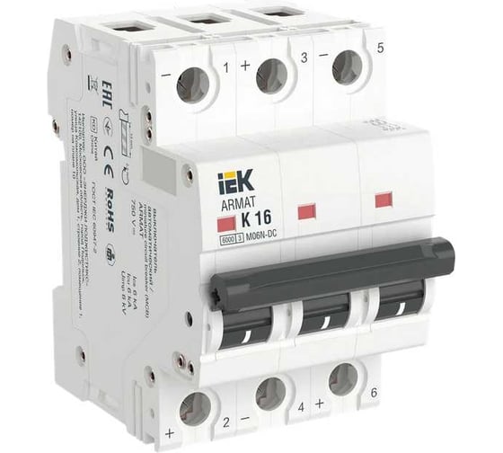 Автоматический выключатль IEK ARMAT M06N-DC 3P K 16А AR-M06N-3-K016DC 1