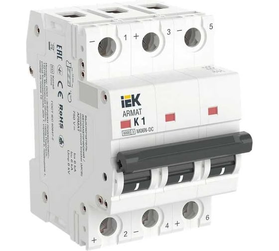 Автоматический выключатль IEK ARMAT M06N-DC 3P K 1А AR-M06N-3-K001DC