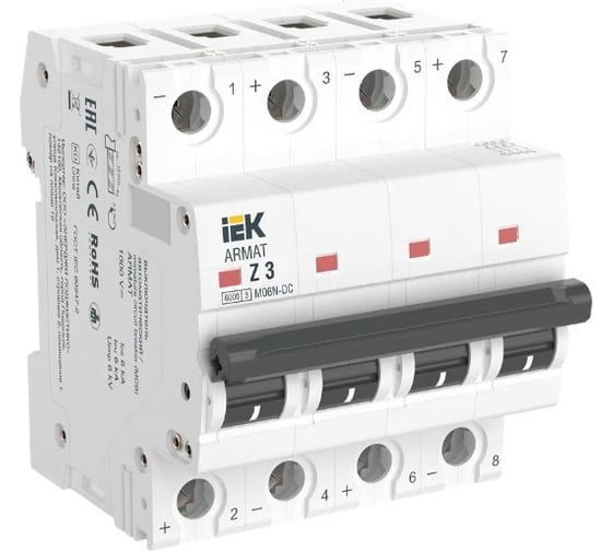 Автоматический выключатель IEK ARMAT M06N-DC 4P Z 3А AR-M06N-4-Z003DC 1
