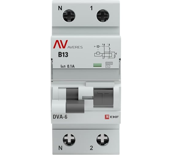 Дифференциальный автомат EKF DVA-6 1P+N 13А 100мА 6кА AVERES rcbo6-1pn-13B-100-ac-av