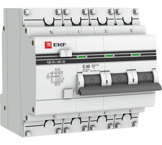 Дифференциальный автомат EKF АД-32 3P+N 40А/100мА 4,5кА PROxima DA32-40-100-4P-pro 1
