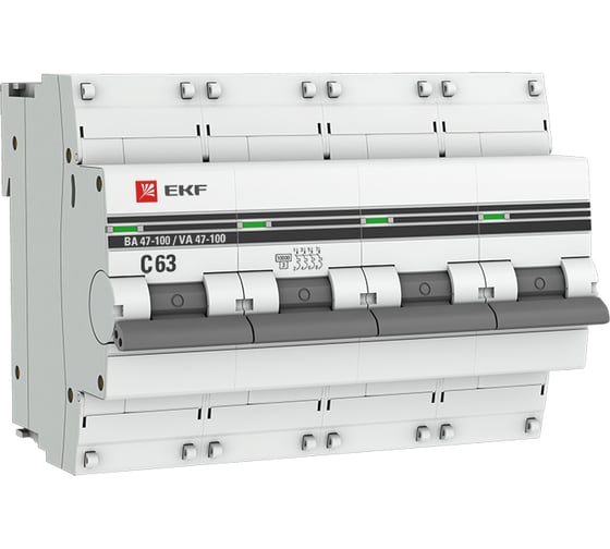 Автоматический выключатель EKF 4P 63А 10kA ВА47-100 PROxima mcb47100-4-63C-pro