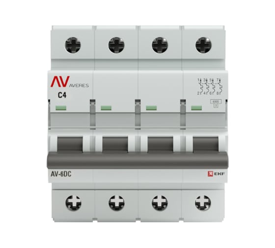 Автоматический выключатель EKF AVERES AV-6, DC, 4P, 4A, 6kA, mcb6-DC-4-04C-av