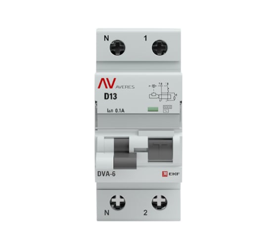 Дифференциальный автомат EKF AVERES DVA-6, 1P+N, 13А, 100мА, 6кА, SQ rcbo*6-1pn-13D-100-ac-av