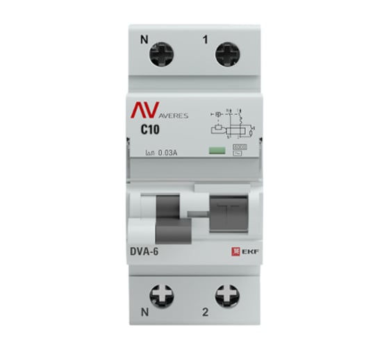 Дифференциальный автомат EKF AVERES DVA-6 1P+N, 10А, 30мА, 6кА, SQ rcbo*6-1pn-10C-30-ac-av