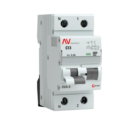 Дифференциальный автомат EKF AVERES DVA-6, 1P+N, 13А, 300мА, 6кА, SQ rcbo*6-1pn-13C-300-a-av 1