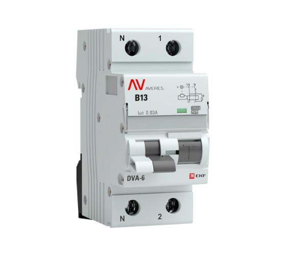 Дифференциальный автомат EKF AVERES DVA-6, 1P+N, 13А, 30мА, 6кА, SQ rcbo*6-1pn-13B-30-a-av