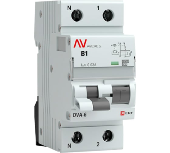 Дифференциальный автомат EKF AVERES DVA-6, 1P+N, 1А, 30мА, 6кА, SQ rcbo*6-1pn-1B-30-a-av 1