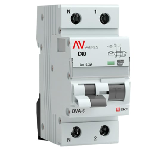 Дифференциальный автомат EKF AVERES DVA-6, 1P+N, 40А, 300мА, 6кА, SQ rcbo*6-1pn-40C-300-a-av