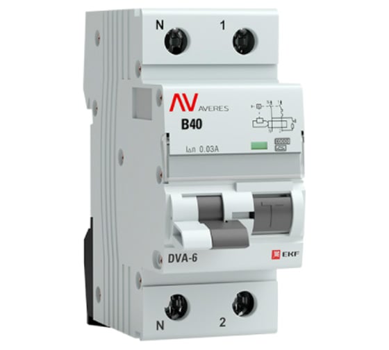 Дифференциальный автомат EKF AVERES DVA-6, 1P+N, 40А, 30мА, 6кА, SQ rcbo*6-1pn-40B-30-a-av