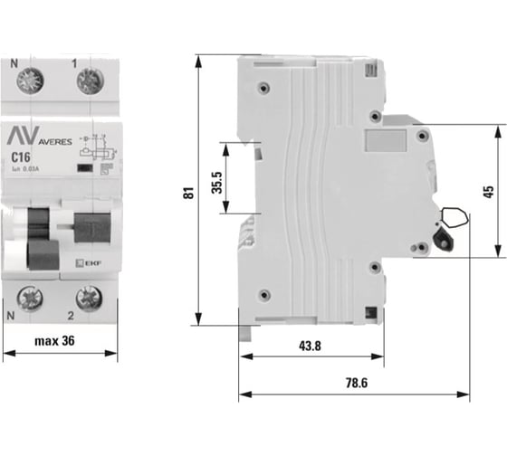 Дифференциальный автомат EKF DVA-6 1P+N 25А 30мА 6кА AVERES SQrcbo*6-1pn-25D-30-ac-av