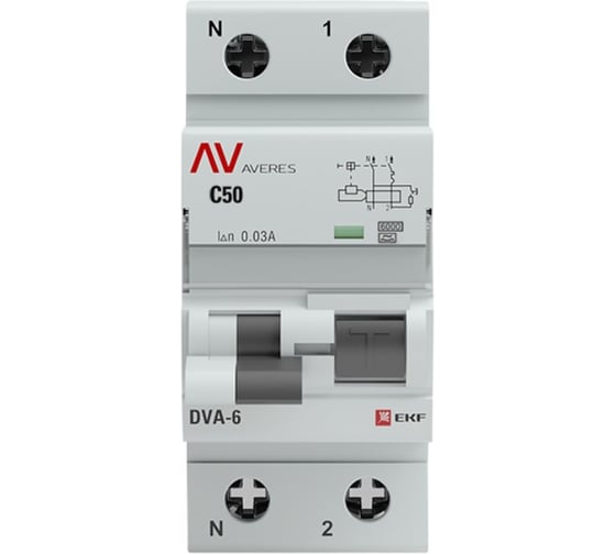Дифференциальный автомат EKF DVA-6 1P+N 50А 30мА 6кА AVERES SQrcbo*6-1pn-50C-30-a-av
