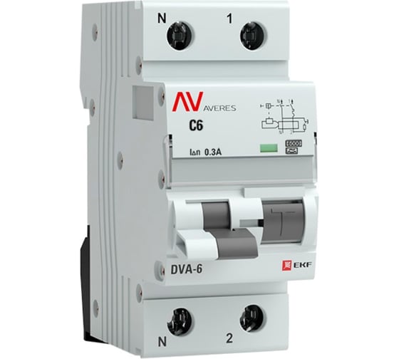 Дифференциальный автомат EKF DVA-6 1P+N 6А 300мА 6кА AVERES rcbo6-1pn-6C-300-a-av 1