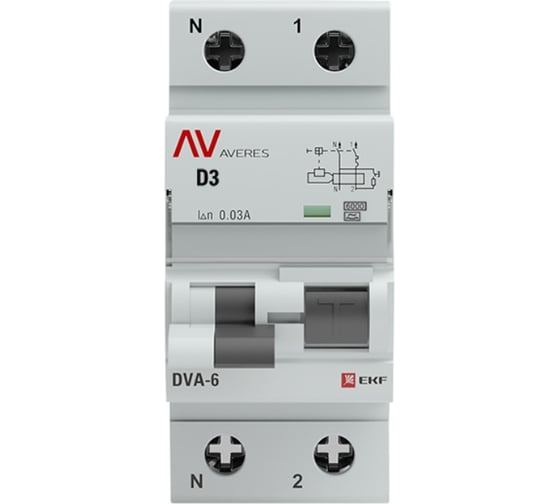 Дифференциальный автомат EKF DVA-6 1P+N 3А 30мА 6кА AVERES SQrcbo6-1pn-3D-30-a-av