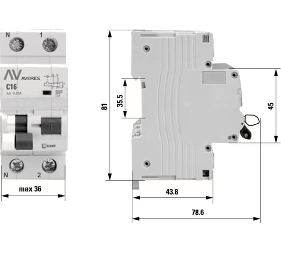 Дифференциальный автомат EKF DVA-6 1P+N 3А 30мА 6кА AVERES SQrcbo6-1pn-3D-30-a-av
