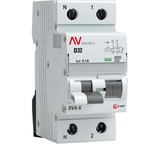 Дифференциальный автомат EKF DVA-6 1P+N 32А 100мА 6кА AVERES rcbo6-1pn-32D-100-a-av