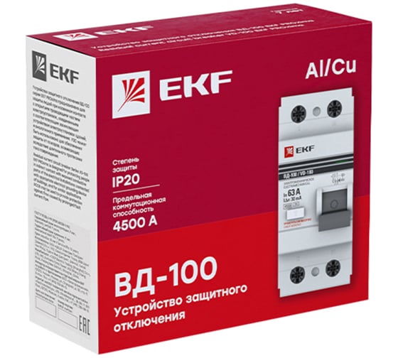 Устройство защитного отключения EKF УЗО ВД-100, 2P, 25А/10мА (электромеханическое) PROxima elcb-2-25-10-em-pro