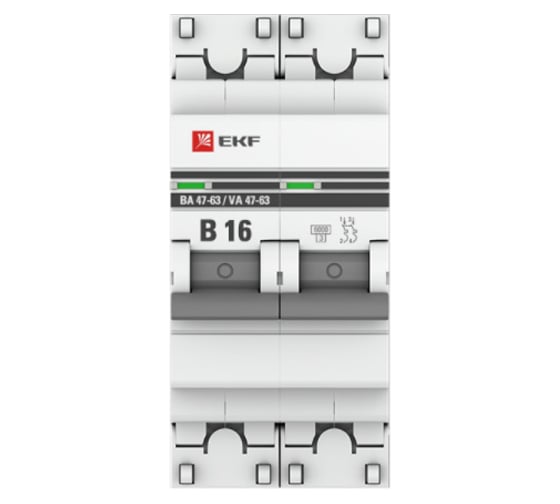 Автоматический выключатель EKF PROxima 2P, 16А, 6кА, ВА 47-63, SQ mcb4763-6-2-16B-pro