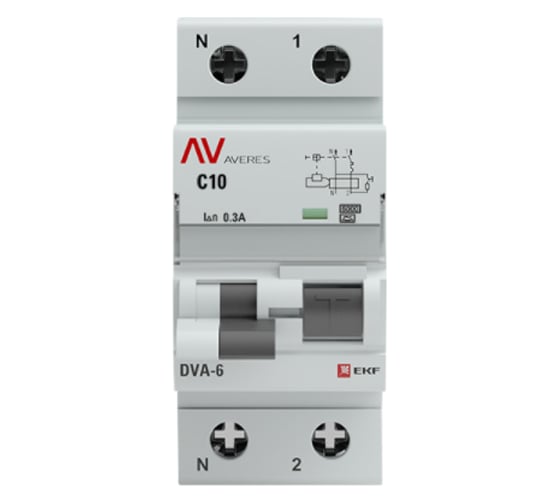 Дифференциальный автомат EKF AVERES DVA-6, 1P+N, 10А, 300мА, 6кА rcbo6-1pn-10C-300-a-av