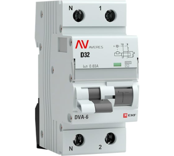 Дифференциальный автомат EKF AVERES DVA-6, 1P+N, 32А, 30мА, 6кА, SQ rcbo*6-1pn-32D-30-ac-av 1