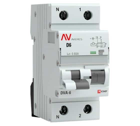 Дифференциальный автомат EKF AVERES DVA-6, 1P+N, 6А, 30мА, 6кА rcbo6-1pn-6D-30-a-av 1