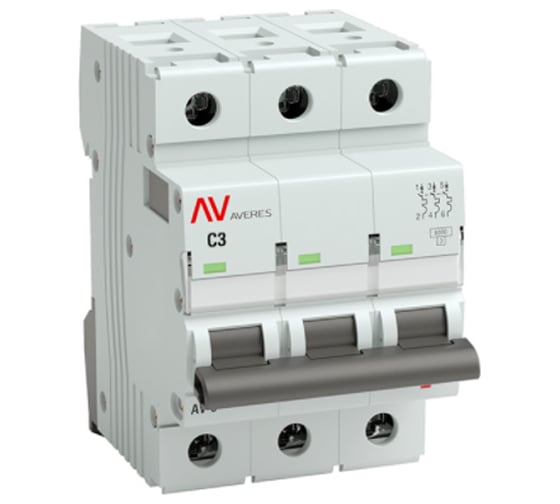 Автоматический выключатель EKF AVERES AV-6 DC, 3P, 3A, 6kA, mcb6-DC-3-03C-av