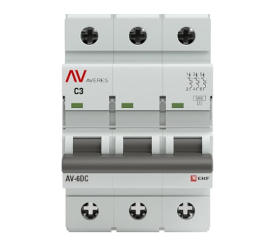 Автоматический выключатель EKF AVERES AV-6 DC, 3P, 3A, 6kA, mcb6-DC-3-03C-av