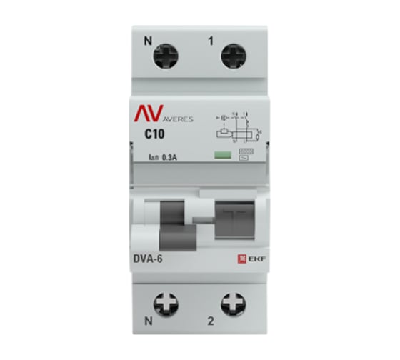 Дифференциальный автомат EKF AVERES DVA-6, 1P+N, 10А, 300мА, 6кА, SQ rcbo*6-1pn-10C-300-ac-av