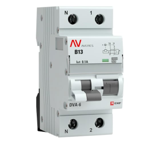 Дифференциальный автомат EKF AVERES DVA-6, 1P+N, 13А, 100мА, 6кА, SQ rcbo*6-1pn-13B-100-a-av