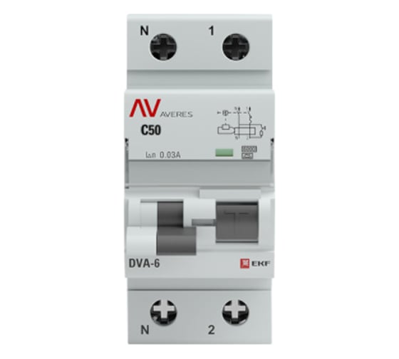 Дифференциальный автомат EKF AVERES DVA-6, 1P+N, 50А, 30мА, 6кА SQ rcbo6-1pn-50C-30-a-av