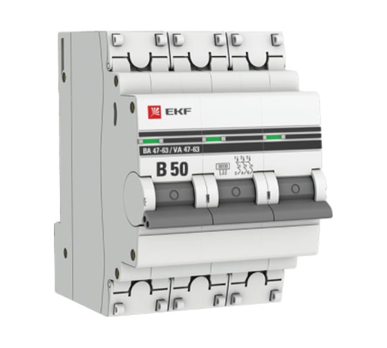 Автоматический выключатель EKF PROxima ВА 47-63 3P, 50А, 6кА, SQ mcb4763-6-3-50B-pro 1