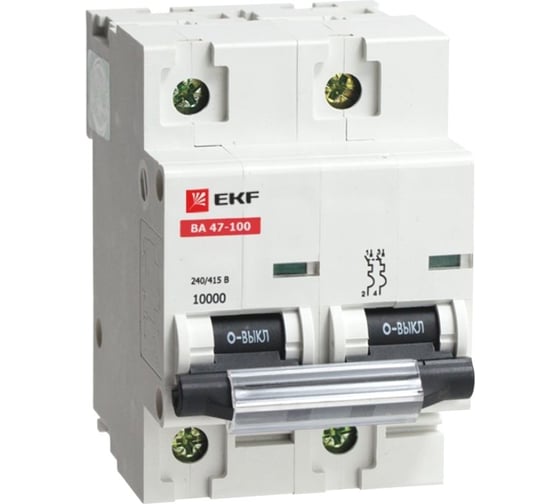 Автоматический выключатель EKF ВА 47-100, 2P, 80А, 10kA, SQ mcb47100-2-80C 1