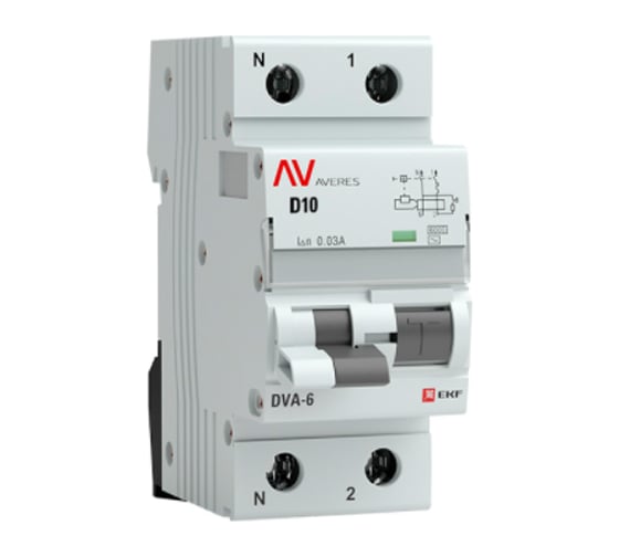 Дифференциальный автомат EKF AVERES DVA-6, 1P+N, 10А, 30мА, 6кА, SQ rcbo*6-1pn-10D-30-ac-av