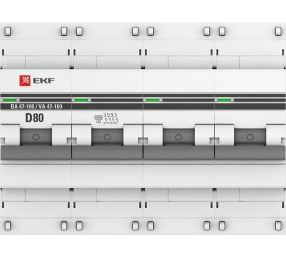 Автоматический выключатель EKF 4P 80А 10kA ВА 47-100 PROxima mcb47100-4-80D-pro