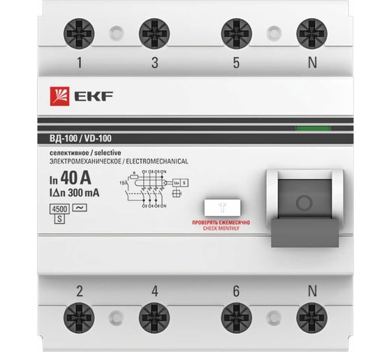 Селективное устройство защитного отключения EKF 4P 40А/300мА PROxima elcb-4-40-300S-em-pro