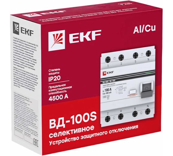 Селективное устройство защитного отключения EKF 4P 40А/300мА PROxima elcb-4-40-300S-em-pro