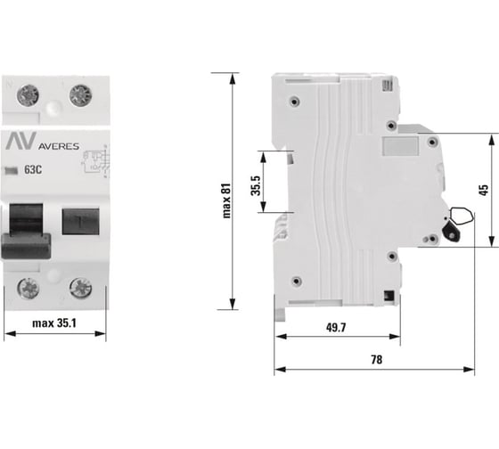 Устройство защитного отключения EKF DV 2P 63А/300мА A AVERES rccb-2-63-300-a-av