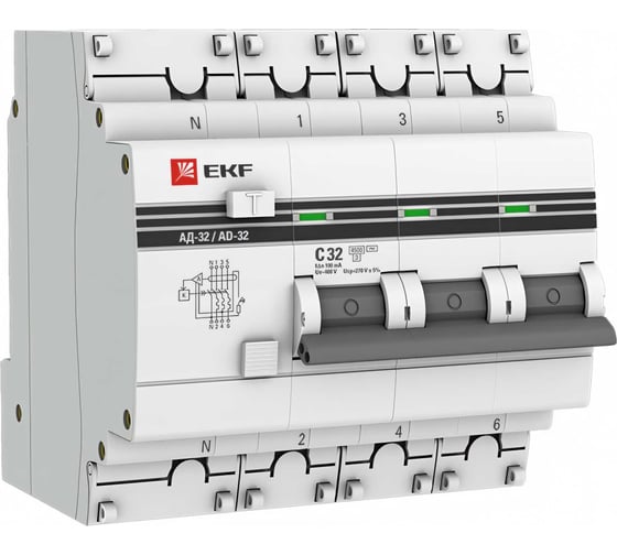 Дифференциальный автомат EKF АД-32 3P+N 32А/100мА 4,5кА PROxima DA32-32-100-4P-pro 16208585