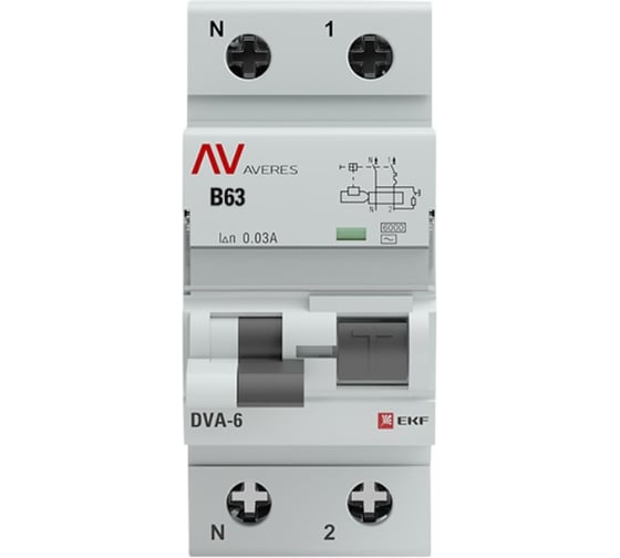 Дифференциальный автомат EKF DVA-6 1P+N 63А 30мА 6кА AVERES SQrcbo*6-1pn-63B-30-ac-av