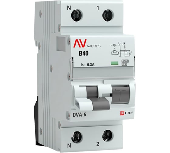 Дифференциальный автомат EKF DVA-6 1P+N 40А 300мА 6кА AVERES SQrcbo*6-1pn-40B-300-a-av 1