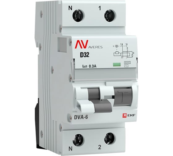 Дифференциальный автомат EKF DVA-6 1P+N 32А 300мА 6кА AVERES SQrcbo6-1pn-32D-300-ac-av 1
