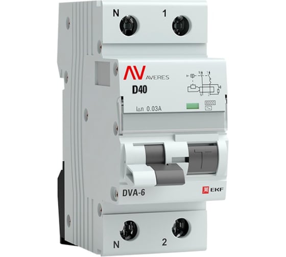Дифференциальный автомат EKF DVA-6 1P+N 40А 30мА 6кА AVERES SQrcbo*6-1pn-40D-30-ac-av